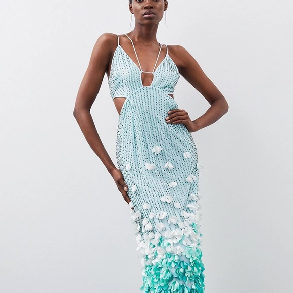 Karen Millen Dresses & Skirts - Crystal Applique Deep V Woven Maxi Dress